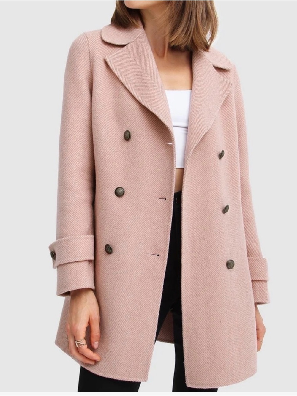 Belle and Bloom Pink Wool-Blend Double-Breasted Peacoat